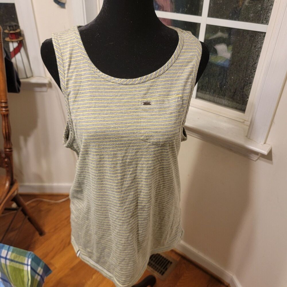Womens Split Tank‎ Top Grey With Fluorescent Green Stripes Size Medium
